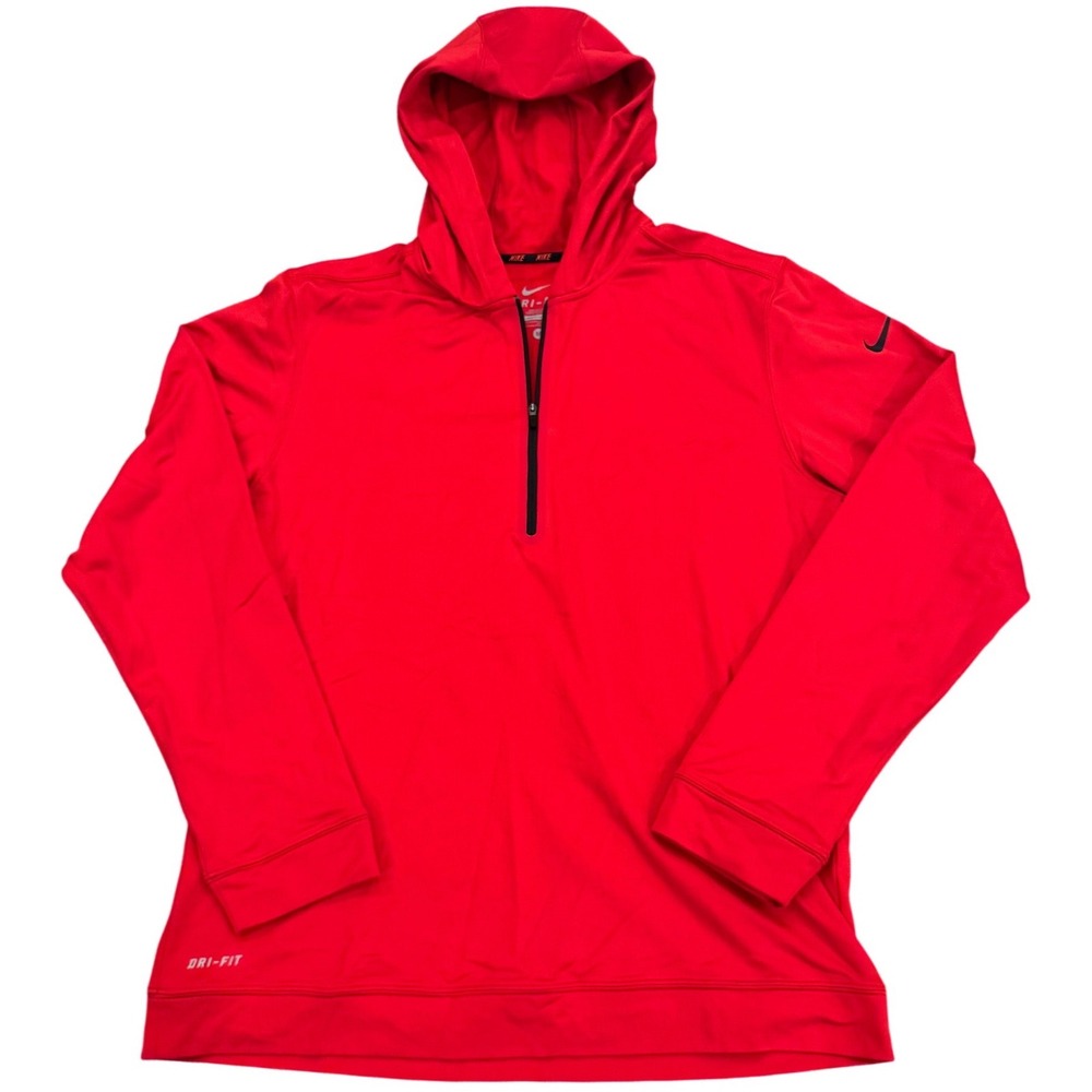 Nike Dri-FIT Mens Red Quarter Zip Hoodie Sample Size M Activewear Pullover